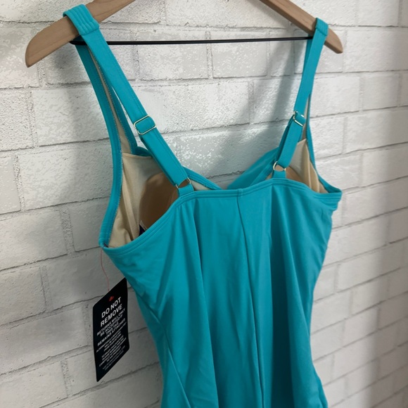 SWIMSUITS FOR ALL Teal Ruched Twist Front One-Piece Swimsuit - Picture 5 of 10